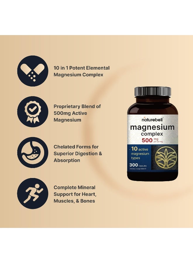 NatureBell Magnesium Complex 500mg – 10-in-1 Magnesium Supplement with Glycinate, Citrate & Malate – 300 Capsules - Image 4